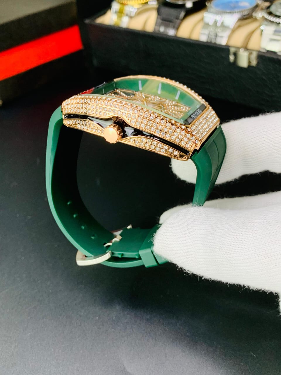 DENVOSI STONE GREEN STRAP (ROSE GOLD)