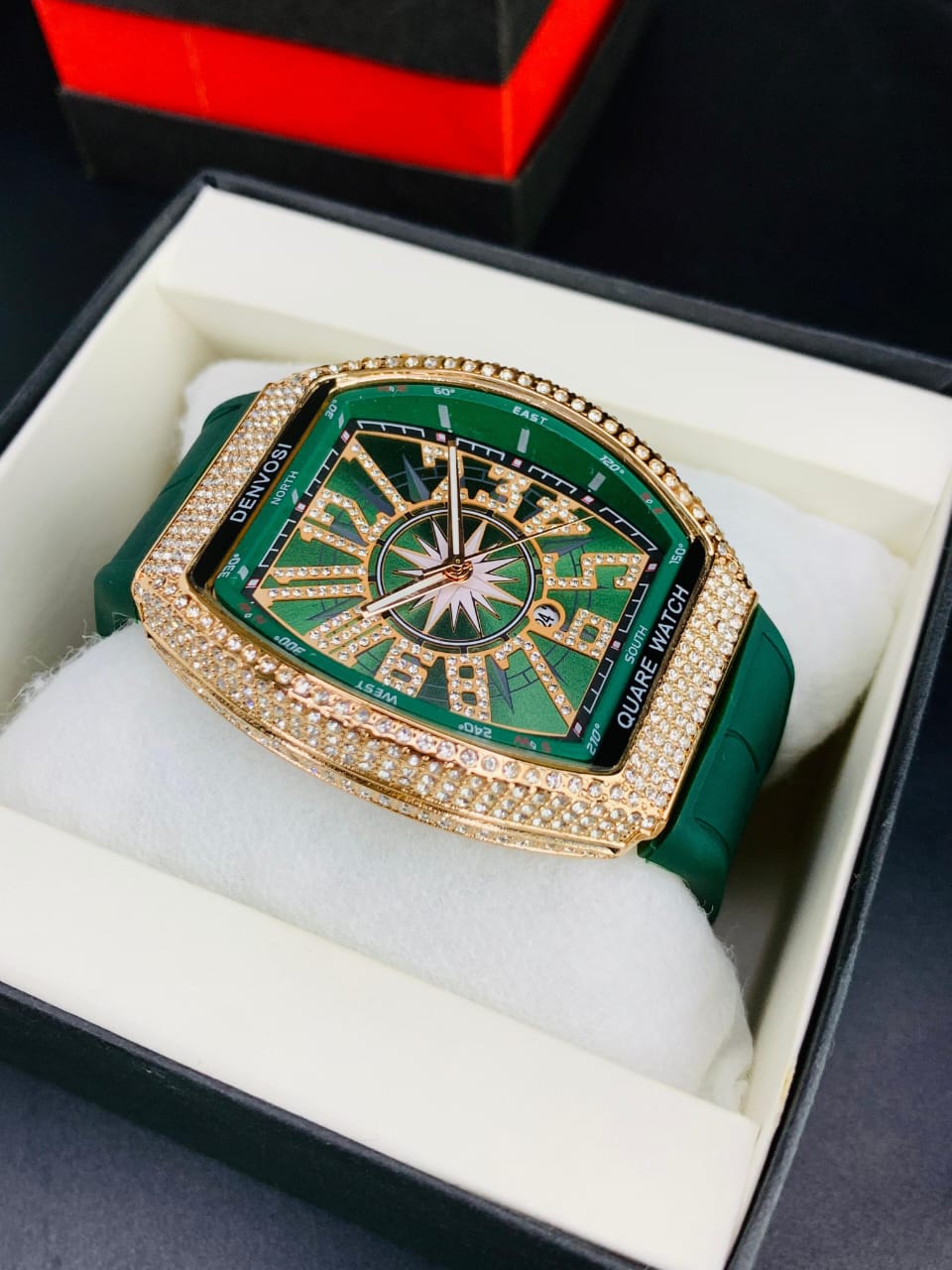 DENVOSI STONE GREEN STRAP (ROSE GOLD)