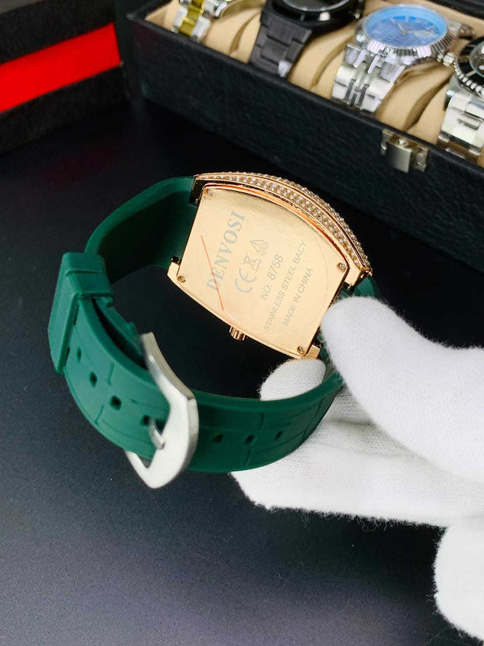 DENVOSI STONE GREEN STRAP (ROSE GOLD)