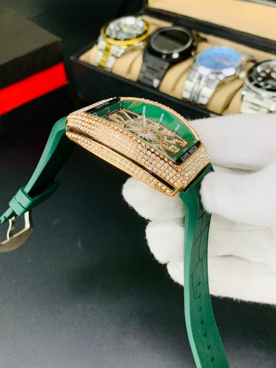 DENVOSI STONE GREEN STRAP (ROSE GOLD)