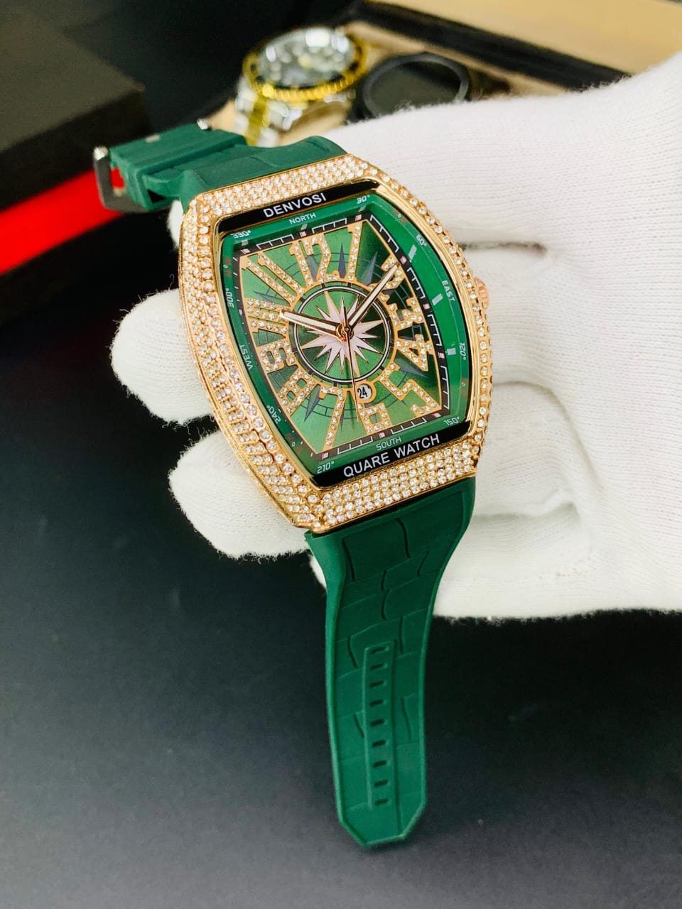 DENVOSI STONE GREEN STRAP (ROSE GOLD)